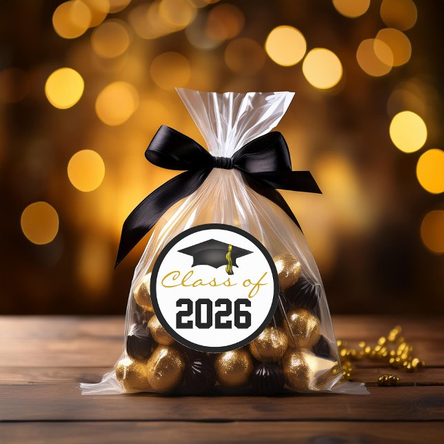 Sticker Rond Cape de remise des diplômes de la promotion 2026 (Class of 2026 Graduation Cap Classic Round Sticker - Envelope Seals and Favor Stickers)