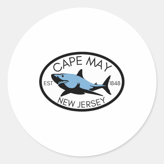Sticker Rond Cape May New Jersey Fishing Shark Fish Beach Boati (Devant)