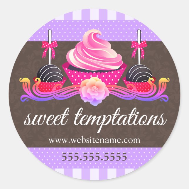 Sticker Rond Câpes à gâteaux et Cupcake Boulangerie Câbles (Devant)