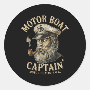 Sticker Rond Capitaine de bateau à moteur drôle de bateau ponto