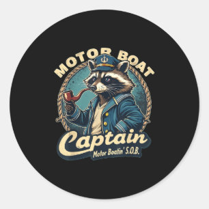 Sticker Rond Capitaine de bateau à moteur drôle Raton laveur na