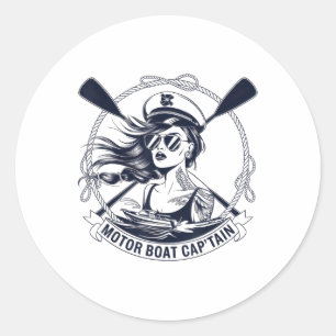 Sticker Rond Capitaine de bateau à moteur Hommes Chummy Pontoon
