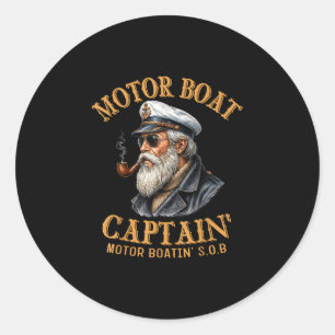 Sticker Rond Capitaine de bateau à moteur vintage ponton bateau