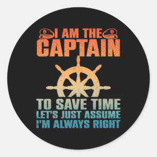 Sticker Rond Capitaine de bateau cool pour hommes femmes bateau