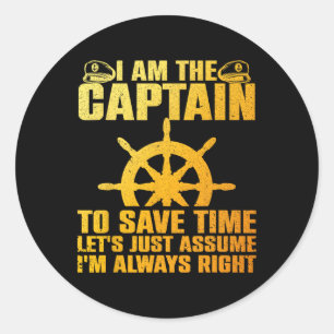 Sticker Rond Capitaine de bateau cool pour hommes femmes bateau