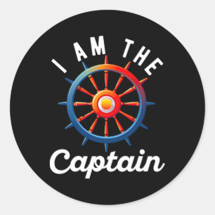 Sticker Rond Capitaine de bateau hommes femmes drôle voile bate