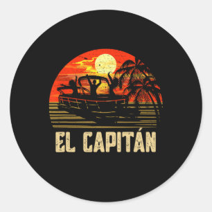 Sticker Rond Capitaine de bateau ponton Lac Bateau El Capitan