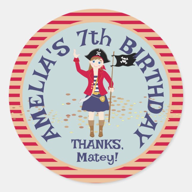 Sticker Rond Capitaine de la fête d'anniversaire du navire pira (Devant)