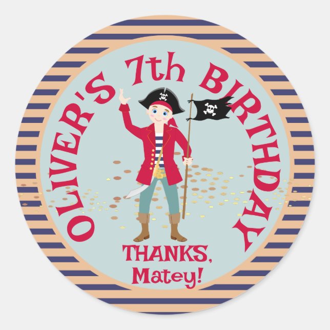 Sticker Rond Capitaine de la fête d'anniversaire du navire pira (Devant)