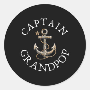 Sticker Rond Capitaine Grandpop Bateau Voilier Vintage Anch