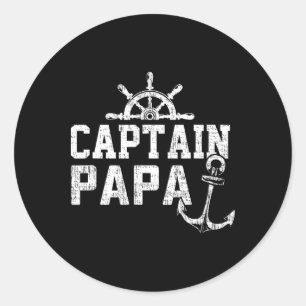 Sticker Rond Capitaine Papa Ponton Bateau Pêche Lac Voile