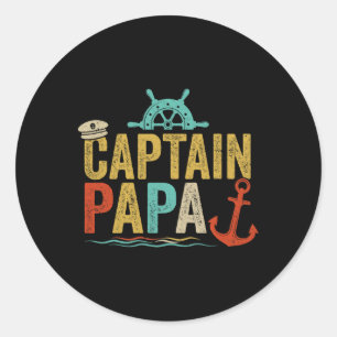 Sticker Rond Capitaine Papa Pontoon Lac Marin Pêche Bateau F