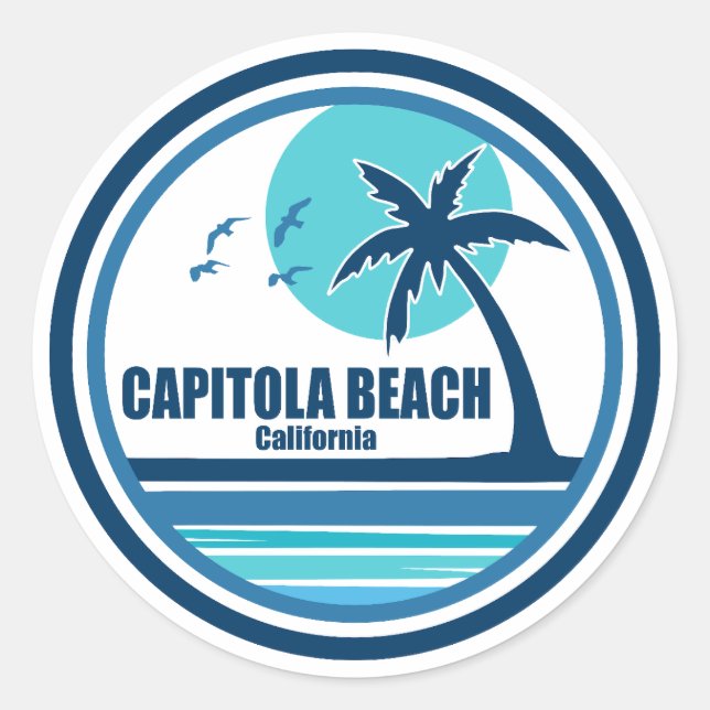 Sticker Rond Capitola Beach California Palm Tree Birds (Devant)