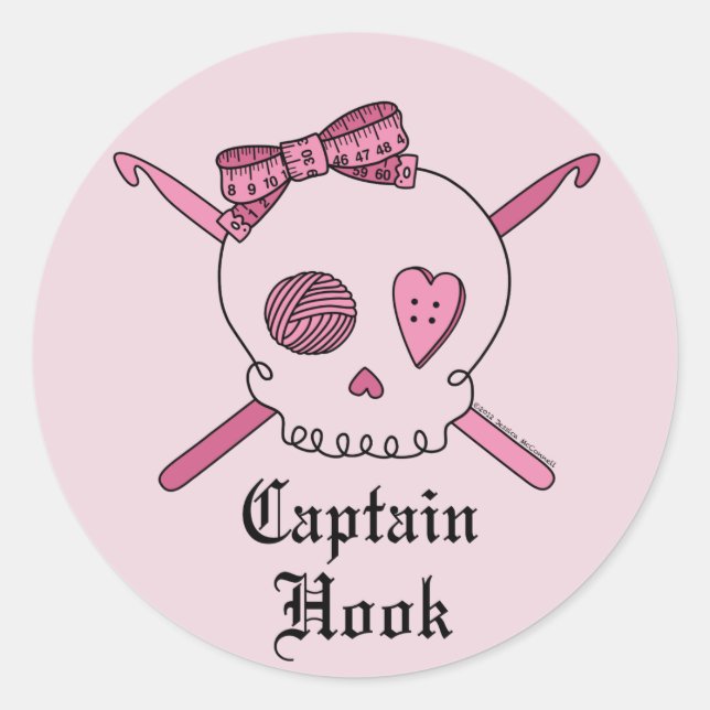 Sticker Rond Capot Capot Crâne & Crochet crochets (Pink Back) (Devant)