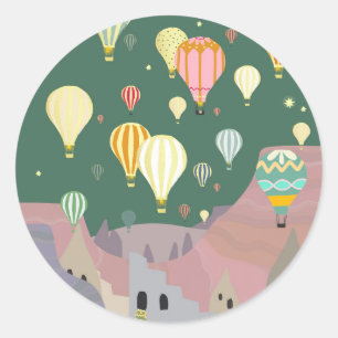 Sticker Rond Cappadocia Night Art   Hot Air Balloon Turquie