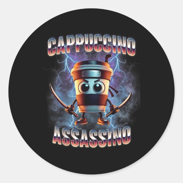 Sticker Rond Cappuccino Ino Brainrot Italien mème (Devant)