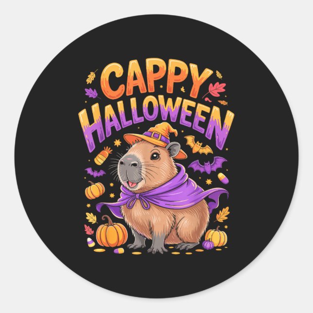 Sticker Rond Cappy Halloween Capybara Sorcière  (Devant)