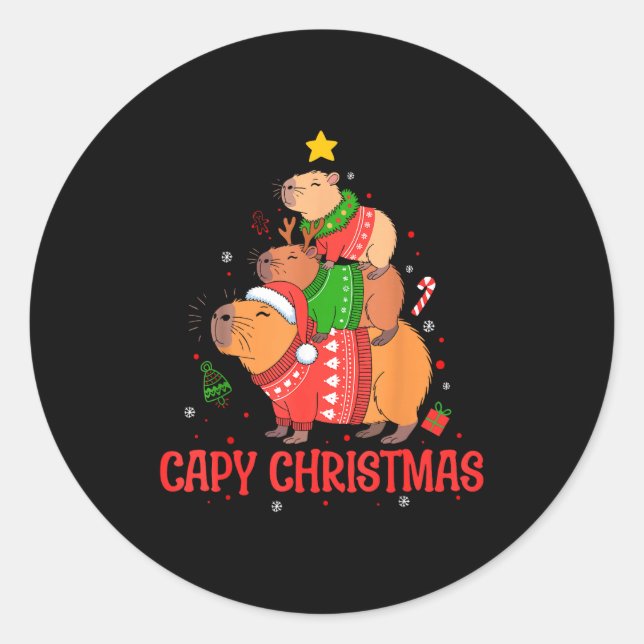 Sticker Rond Cappy Holidays Capybara Christmas Cute Capy Xmas T (Devant)