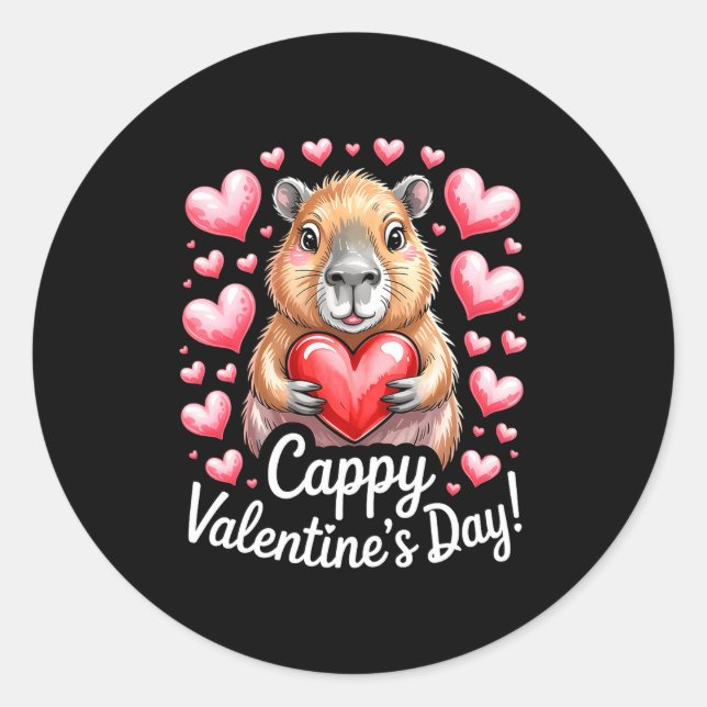 Sticker Rond Cappy Valentine’s Day Cute Capybara Heart Design P (Devant)