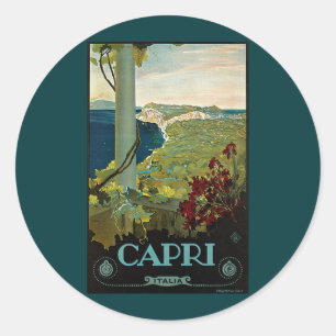 Sticker Rond Capri, Italie, Art de l'affiche de voyage vintage