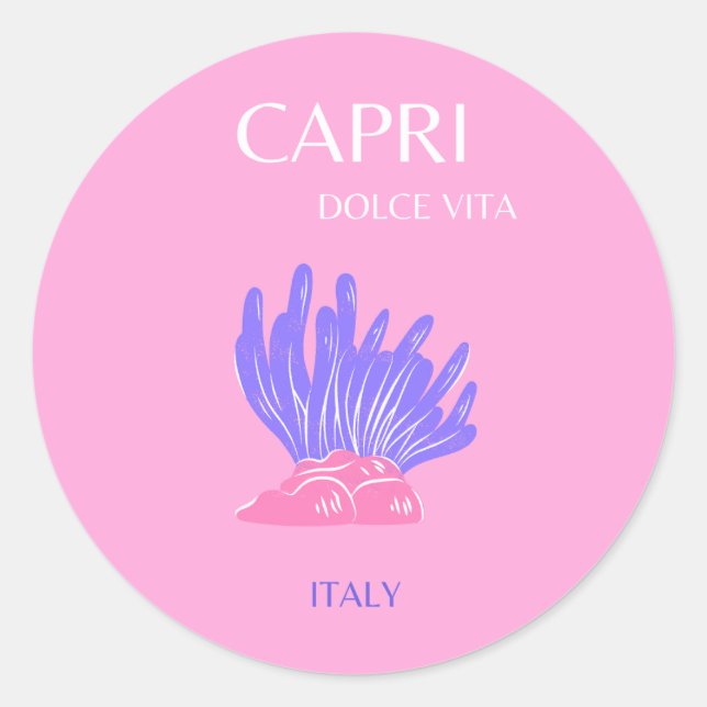 Sticker Rond Capri, Italie, Preppy, rose (Devant)