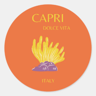 Sticker Rond Capri, Italie, Voyage, Preppy, Orange