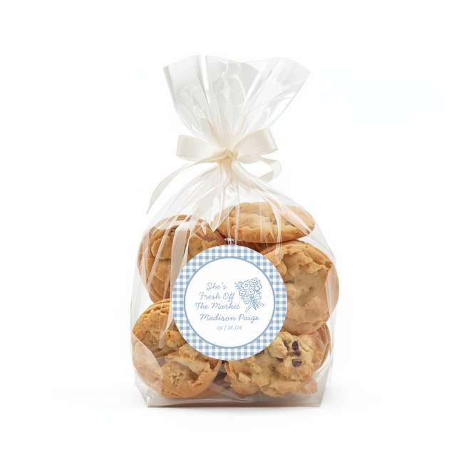 Sticker Rond Capricieuse Fraîche du Marché Bleu Baby Shower de  (Créateur téléchargé)