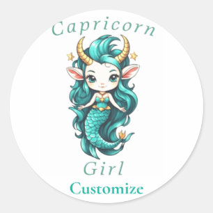 Sticker Rond Capricorn Girl Mermaid Thunder_Cove