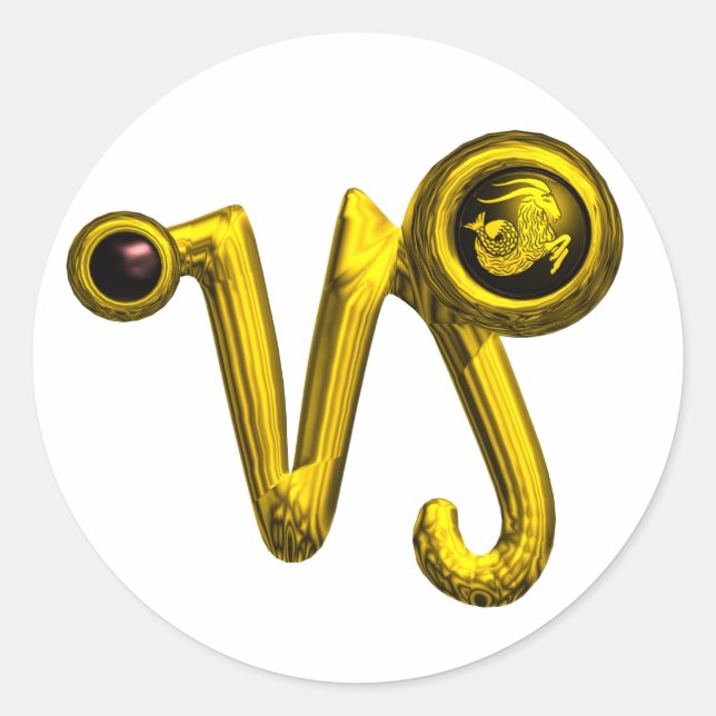 STICKER ROND CAPRICORN GOLD ZODIAC SIGNE D'ANNIVERSAIRE JEWEL (Devant)