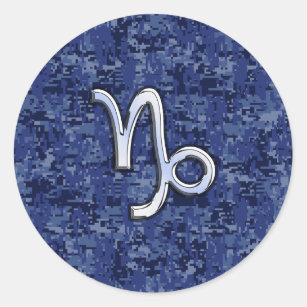 Sticker Rond Capricorn Zodiac Connexion bleu marine camo numéri