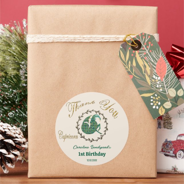 Sticker Rond Capricorne en or foncé floral embouti Zodiac (vacances)