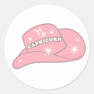 Sticker Rond Capricorne moderne Zodiac Pink Cowgirl Casquette