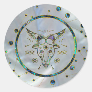 Sticker Rond Capricorne Zodiac Or Abalone sur Constellation