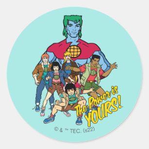Sticker Rond Captain Planet Group Graphic - La Puissance Est À