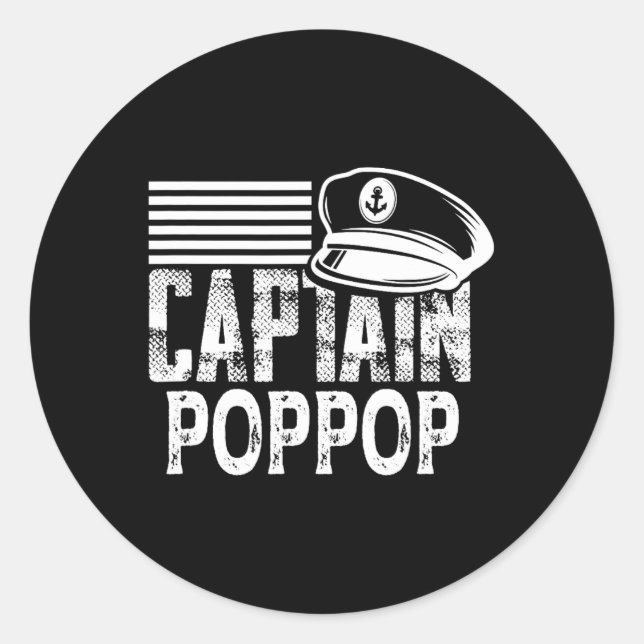 Sticker Rond Captain Poppop - Sailing Captain Hat Boat Owner Bo (Devant)
