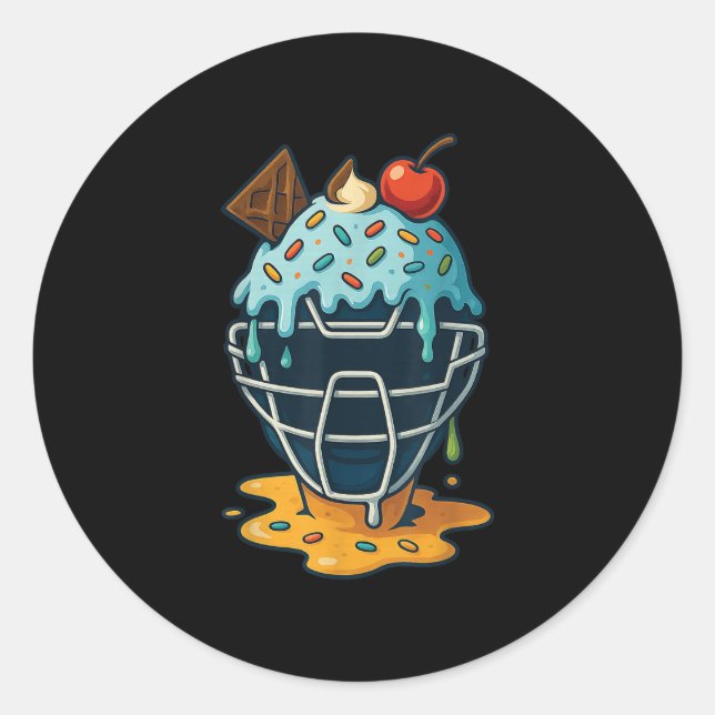 Sticker Rond Capteur De Baseball Masque Crème Ice Épingles Des (Devant)