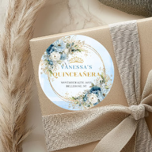 Sticker Rond Captivante Quinceañera Bleu Poussiéreux Or Vert