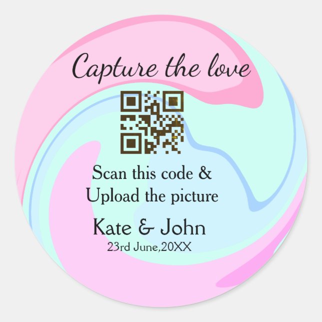 Sticker Rond Capturez l'amour ajoutez un scan QR mélange rose b (Devant)