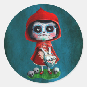 Sticker Rond Capuchon de rouge de Dia de los Muertos Little