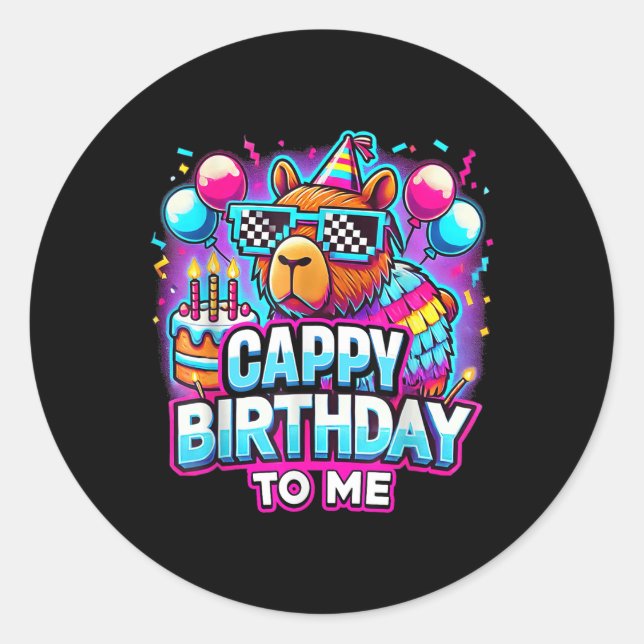 Sticker Rond Capy Anniversaire Funny Cappy Anniversaire Pour Mo (Devant)