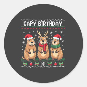Sticker Rond Capy Anniversaire Vilain Chant de Noël Capybara