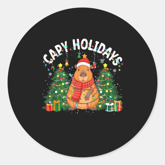 Sticker Rond Capy Holidays Capybara Santa Hat Xmas Men Women Ki (Devant)