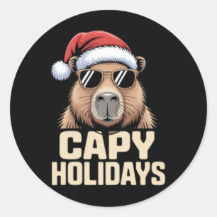 Sticker Rond Capy Holidays Funny Christmas Capyra Père Noël Sui