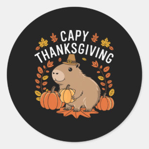Sticker Rond Capy Thanksgiving Funny Capybyra Thanksgiving Fall