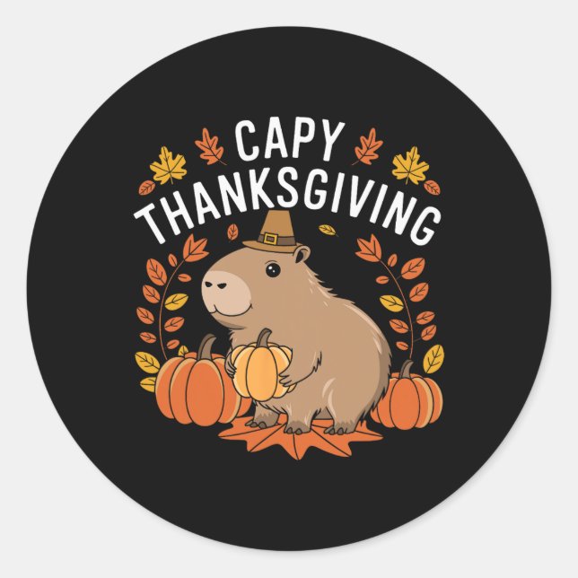Sticker Rond Capy Thanksgiving Funny Capybyra Thanksgiving Fall (Devant)