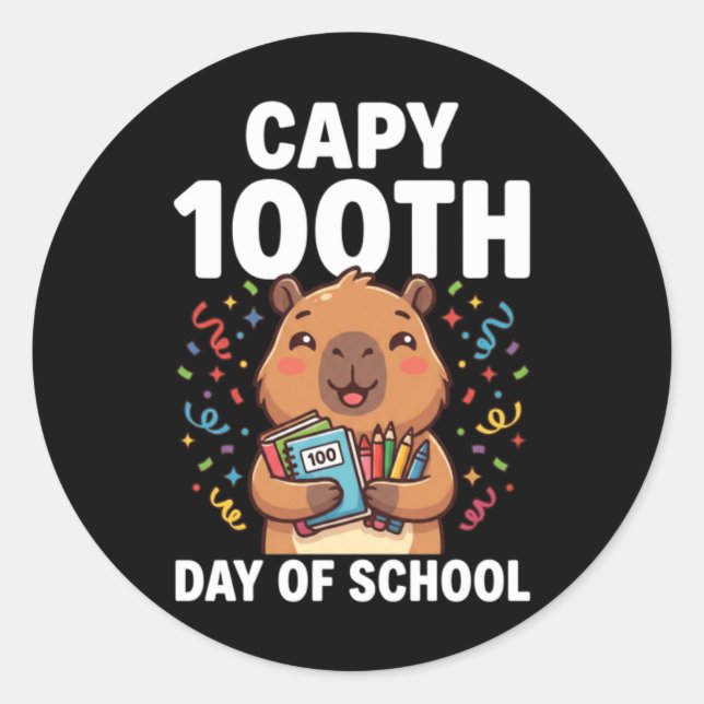 Sticker Rond Capybara 100e jour d'école Capy animal mignon (Devant)