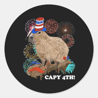 Sticker Rond Capybara 4 juillet Patriotique Fireworks Capy Four