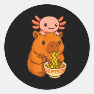 Sticker Rond Capybara Anime Ramen Axolotl Drôle Graphique Kawai