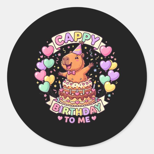 Sticker Rond Capybara Anniversaire Kawaii Fille Cappy Anniversa (Devant)
