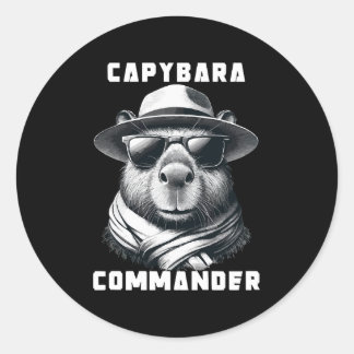 Sticker Rond Capybara Avec Lunettes De Soleil Capy Commander